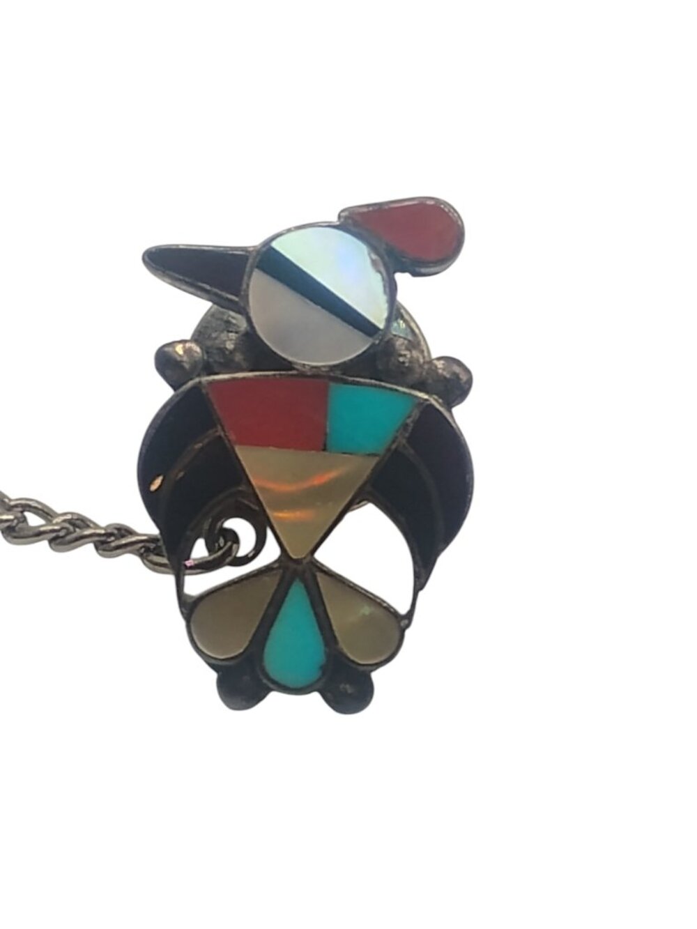 NATIVE AMERICAN ZUNI Sterling SILVER MOSAIC INLAY THUNDERBIRD PIN BROOCH 925